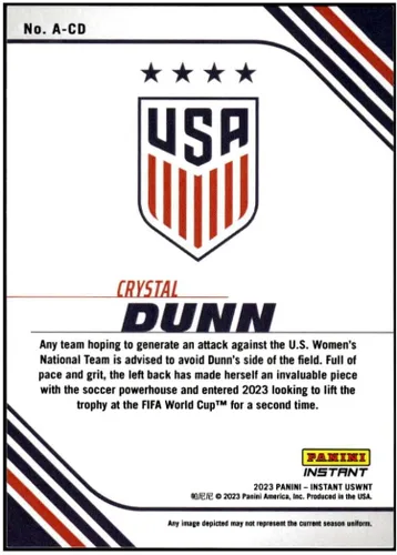 Vista 2 de CRYSTAL DUNN 2023 Panini Instant In Action USA Soccer Femenino USWNT NM+-MT+ Equipo Nacional de Liberación Especial