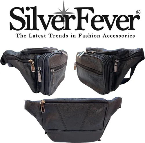 Vista 5 de Silver Fever - Cangurera de piel auténtica para teléfono móvil, Negro