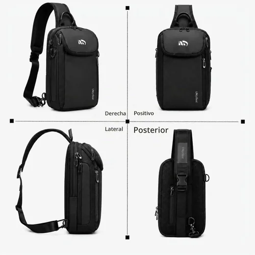 Vista 9 de Mochila bandolera RFID, bandolera de hombro para hombre para viaje de iPad Negro