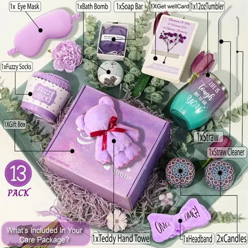 Vista 2 de Cestas de regalo para mujeres con diseño de lavanda, regalos para mujeres después de la cirugía, regalos para el cuidado del cáncer, regalos
