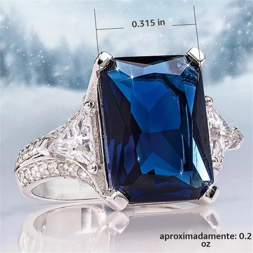 Vista 2 de Anillo de plata de ley 925 con incrustaciones de diamantes de zafiro para mujer, anillo de circonita cuadrada para mujer, anillo de compromiso