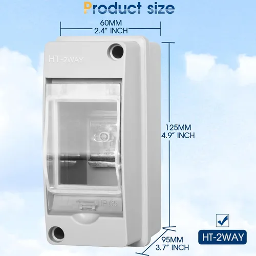 Vista 5 de Caja de Protección de Distribución Impermeable, Caja Eléctrica de Disyuntores de Plástico ABS y Cubierta Transparente IP65, para Disyuntor de Pared