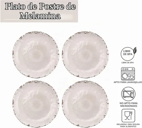 Vista 2 de UP Crackle - Platos redondos de melamina para postre, platos pequeños para servir, para aperitivos, aperitivos y guarniciones, crema, 6 pulgadas