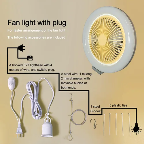 Vista 5 de Lámpara de ventilador E27 de 10 pulgadas con ventilador, alto brillo, brisa, con base de cable de enchufe para la parte superior del escritorio
