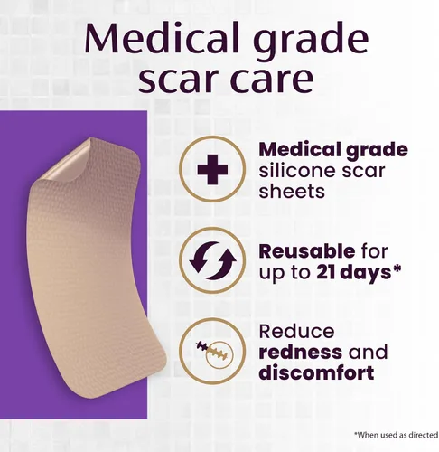 Vista 2 de Mederma Hojas de silicona de grado médico para cicatrices – Mejora la apariencia de cicatrices viejas y nuevas de lesiones, quemaduras y cirugía