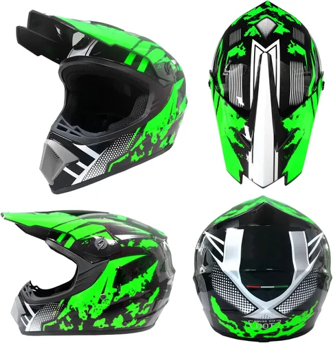 Vista 2 de Casco de motocross, casco de motocicleta ATV para jóvenes y adultos, casco de bicicleta de montaña, scooter BMX, aprobado por DOT con gafas, guantes