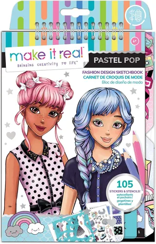 Vista 9 de Make It Real - Cuaderno de bocetos de diseño de moda: Blooming Vibes - Kit de diseño de moda para niños - Libro para colorear para niñas de 6 a 14
