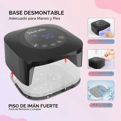 Vista 4 de Lámpara de uñas UV LED Lavinda, luz UV de 54W para esmalte de gel acrílico, lámpara de gel profesional con sensor automático, secador de uñas