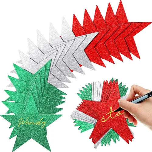 Vista 10 de Gejoy 80 piezas de estrellas con purpurina de arco iris, decoración de estrellas de papel doble impreso para noche de cine, decoración de tablón