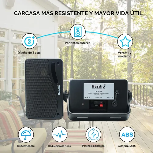 Vista 7 de Herdio Altavoces Bluetooth de 3.5" para exteriores con cable impermeables, altavoces de 200W de 3 vías de actualización premium para montar