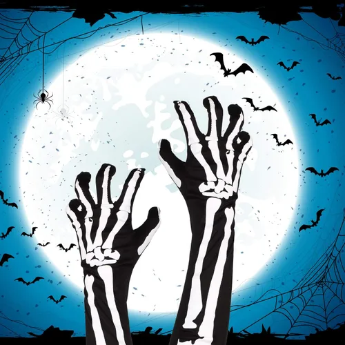 Vista 5 de Tatuo - Guantes largos de esqueleto blanco y máscara facial de calavera medio fantasma huesos Disfraces de cosplay para fiesta de disfraces de baile