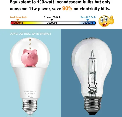 Vista 5 de Bombillas con sensor A19 de anochecer a amanecer para exteriores equivalentes a 100 W, bombillas LED de encendido/apagado automático de 11 W, blanco