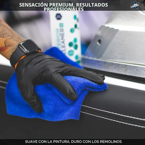 Vista 2 de The Rag Company - Toallas de microfibra 365 sin bordes (paquete de 10) Mezcla premium 70/30, pulido profesional, eliminación de cera, detallado Azul