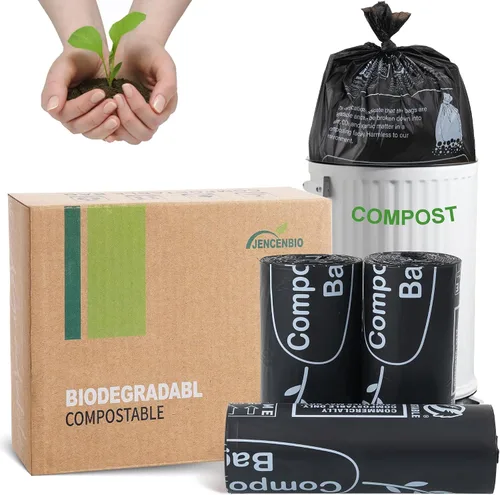 Vista 8 de Bolsas de basura compostables con asa compostable de 4 galones con cordón extra grueso de 0.78 mils, bolsas de desechos de compost de comida con US