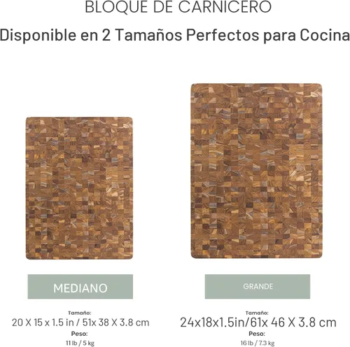 Vista 5 de Teakhaus - Bloque de carnicero de grano grueso con asas de agarre, tamaño Sin ranura de jugo