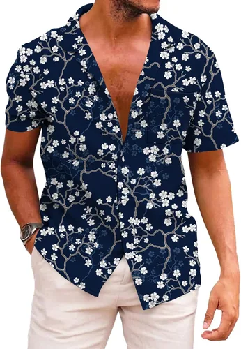 Vista 57 de KYKU - Camisa hawaiana funky para hombre, ropa tropical para vacaciones en Palm Beach