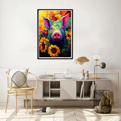Vista 4 de Yomiie Kits de arte de diamantes 5D para adultos, pintura de diamante de cerdo, girasol, animales, bricolaje, kit de taladro redondo completo