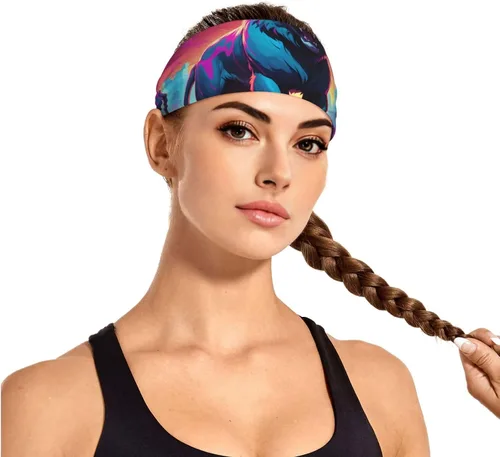 Vista 3 de Soft and Absorbent Headband for Red Basketball Workout - Ideal Hair Accessory for Yoga, Running, and More! Synthwave Sabertooth