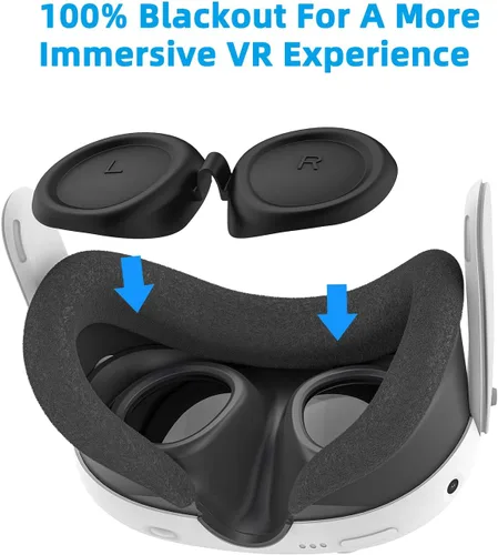 Vista 5 de Relohas Deluxe VR Accessories for Meta Quest 3, Safe 2 in 1 Silicone Case Set for Oculus Quest 3, Include Upgraded Lens Protector, Face Cover (Black)