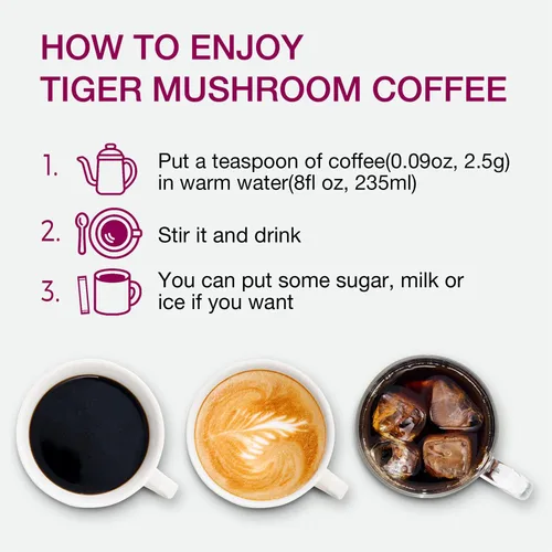 Vista 4 de Café de hongos Tiger 2: melena de león orgánica y hongo chaga con café arábica, 30 porciones, memoria, enfoque, refuerzo del sistema inmunológico