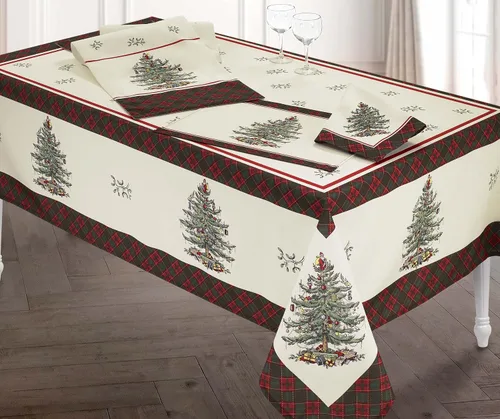 Vista 3 de Spode - Juego de servilletas, decoración del hogar navideño, juego de 4 (colección de tartán de árbol de Navidad Spode)