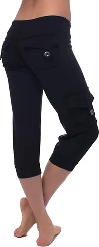 Vista 2 de QSXLTS Pantalones cargo para mujer, cintura alta, pantalones de yoga con bolsillos, pantalones capri casuales con cordón recortado, pantalones