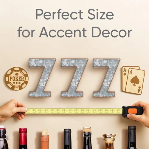 Vista 5 de CraftyCrocodile Números de metal galvanizado de 7" para decoración de pared - Número 3D 0 para colgar y de pie libre - Números de mesa rústicos