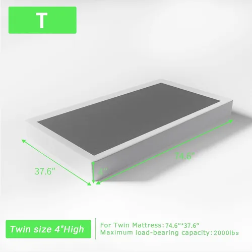 Vista 2 de FMDMR Somier de 4 pulgadas para cama individual - Somier de perfil bajo para cama individual, base de colchón de metal resistente con cubierta