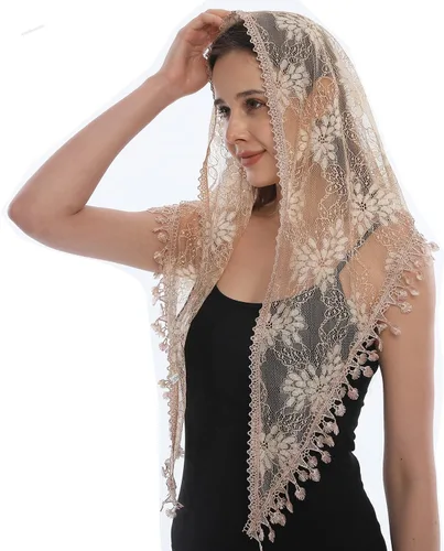 Vista 4 de LMVERNA Velo de encaje triángulo mantilla iglesia cabeza cubrir bufanda latina para damas de honor de boda masiva