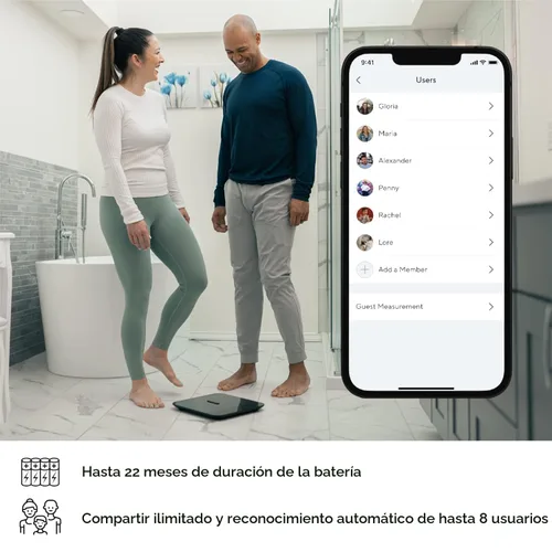 Vista 7 de Wyze Smart Scale X - Báscula digital de baño para peso corporal, IMC, grasa corporal, masa muscular, monitor de frecuencia cardíaca, sincronización