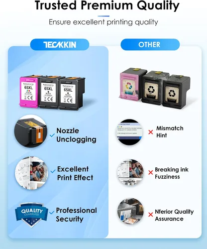 Vista 7 de TECKKIN 65XL - Paquete combinado de cartuchos de tinta negro/color (paquete de 3) de repuesto para tinta 65 65XL para impresora DeskJet 3755 3772