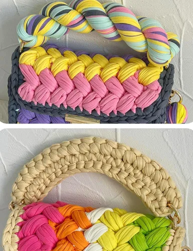 Vista 2 de Bolso cruzado para mujer, bolso de hombro de punto de hilo grueso, bolso de mano tejido a mano, bolso de noche con solapa