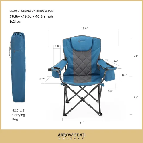 Vista 2 de ARROWHEAD OUTDOOR Paquete de 2 sillas plegables portátiles para acampar con enfriador de 6 latas, portavasos y soportes para copas de vino, bolsa