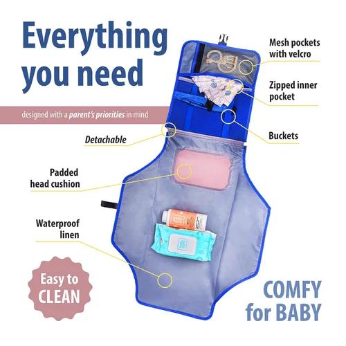 Vista 2 de Cambiador portátil para bebé – Cambiador de pañales portátil – Impermeable, plegable y fácil de limpiar, cambiador de bebé de viaje – Bolsa