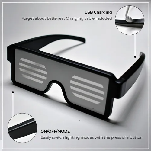 Vista 11 de Gafas LED: gafas de sol iluminadas con batería de larga duración, neón, 11 patrones