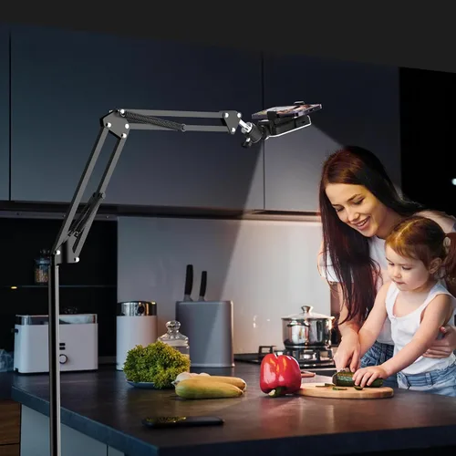 Vista 8 de Trípode para teléfono con luz recargable para cocinar videos, soporte de teléfono móvil con anillo de luz, creador de contenido, grabación de video