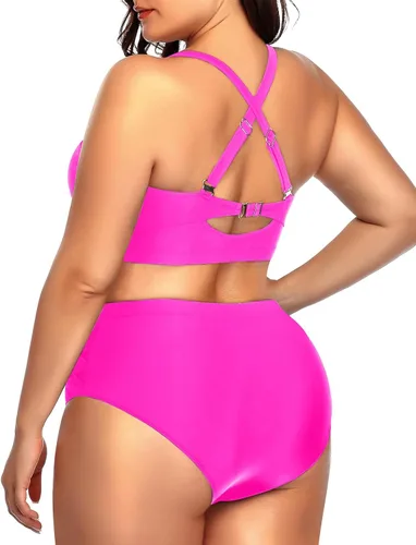 Vista 2 de Daci - Traje de baño de dos piezas para mujer, talla extragrande, cintura alta, fruncido, con cordones