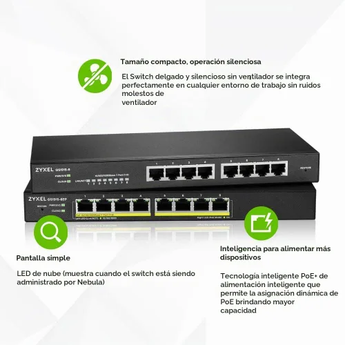 Vista 4 de Zyxel Conmutador Ethernet de red de 8 puertos Gigabit administrado inteligente GS1915-8