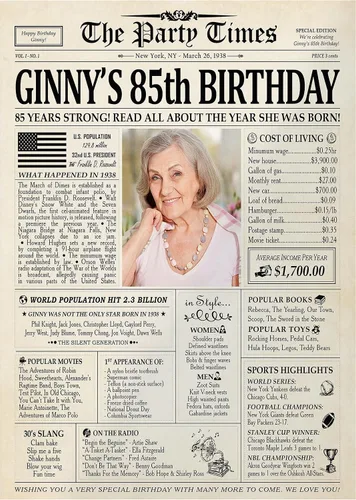 Vista 19 de Decoraciones personalizadas para fiesta de cumpleaños número 70, póster de periódico, lienzo de 0.75 pulgadas para mujeres y hombres, regalos de 1953