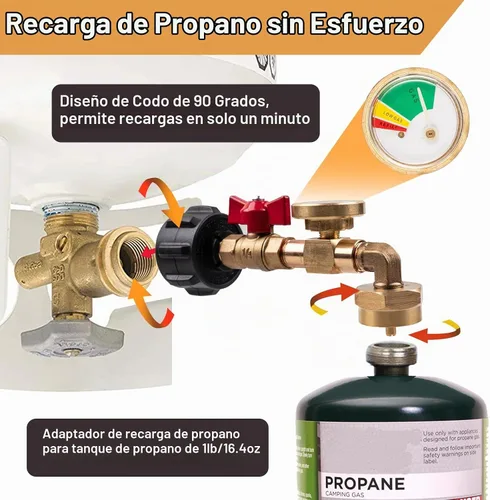 Vista 3 de Siasky Adaptador de Recarga de Propano Mejorado de 20lb a 1lb Convertidor, Diseño con Válvula y Medidor, Adaptador de Recarga de Propano QCC1 Codo