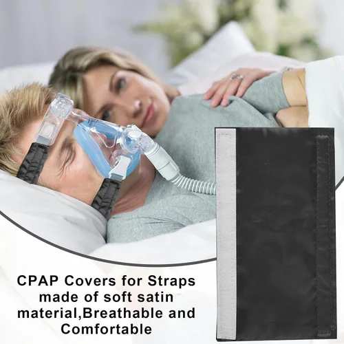 Vista 6 de 7 fundas de correa CPAP de satén, cómodas cubiertas de correa de máscara CPAP (negro)