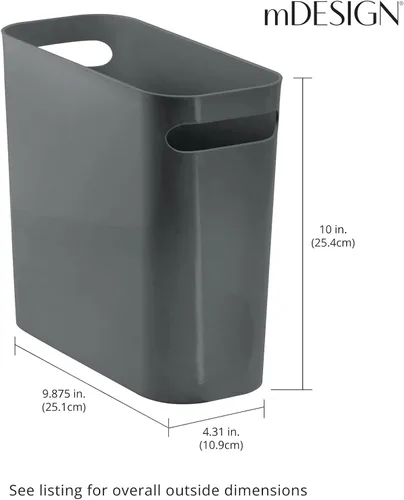 Vista 3 de mDesign - Pequeña papelera rectangular de plástico para basura, recipiente para basura con asas para baño, cocina, oficina en casa, dormitorio