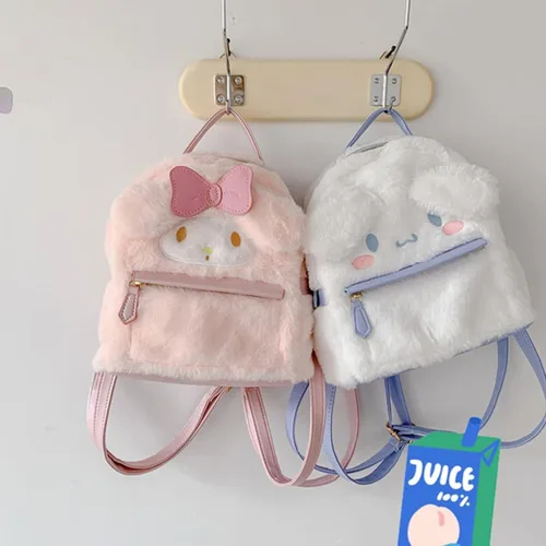Vista 8 de Melody - Mochila de felpa para mujer, bolso de hombro con figura de felpa para mujeres y niños, regalo, Rosado