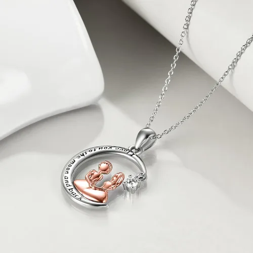 Vista 5 de KQF 925 Sterling Silver Necklace MushroomPigMoonHeart Pendant Necklace for Girls Women Necklace Jewelry Gift for Her