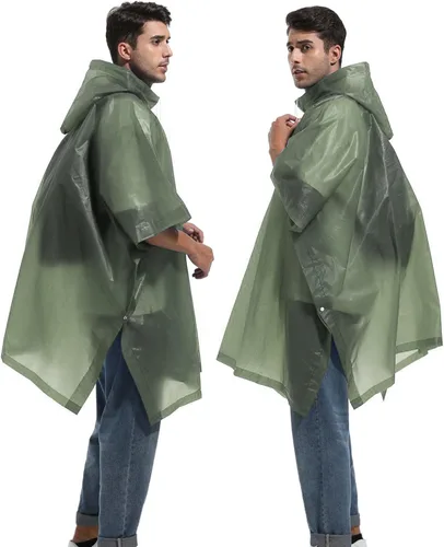Vista 40 de Ponchos de lluvia reutilizables con capucha con cordón para adultos, abrigo de lluvia grueso impermeable, 2 paquetes