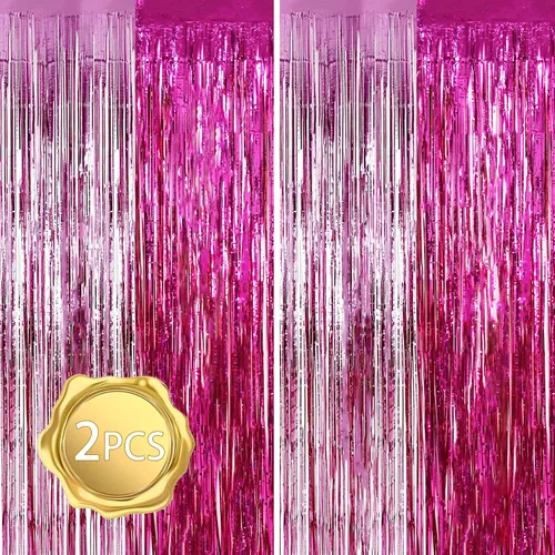 Vista 9 de BEISHIDA Paquete de 2 cortinas de flecos de aluminio, cortinas metálicas de oropel negro, cortina de fondo de fotos para Halloween, boda, despedida