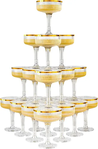 Vista 10 de Paquete de 20 Copas de Champán de Plástico, Copas de Champán de 7oz de Torre de Champán de Plástico Indestructible, Copas de Cóctel de Acrílico