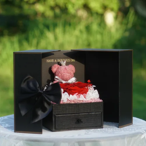 Vista 9 de ADDWel Regalos de Rosas Preservadas para Novia - Lindo Regalo de Oso de Rosas Eternas para Mamá Mujeres, Regalos de Cumpleaños para Novia - Caja