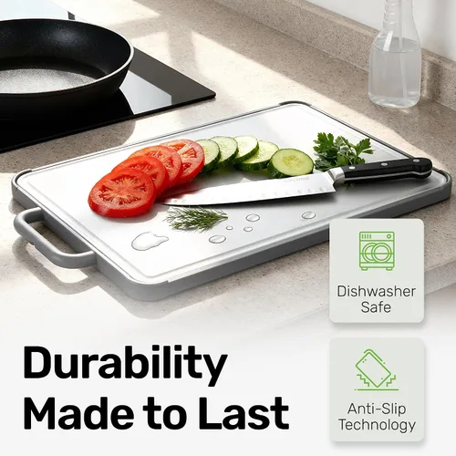 Vista 5 de Chopzilla Tabla de cortar de titanio XL, apta para alimentos, PP de doble cara y tablas de cortar de titanio para cocina con regla grabada