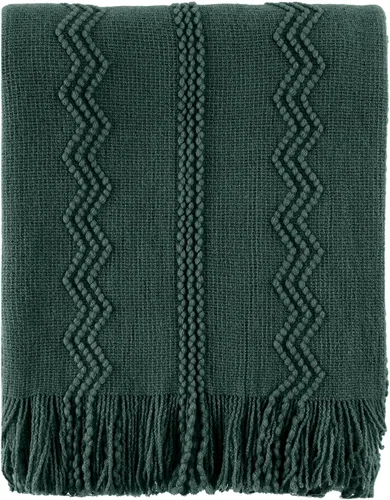 Vista 22 de BATTILO HOME Manta verde manzana para sofá, suave manta de punto de chenilla con borlas para la decoración del hogar, manta verde primavera